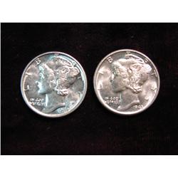 3654. 1942P & 43P Mercury Dimes. BU.