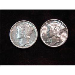 3656. 1943D AU & 44P BU Mercury Dimes.