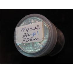 3684. 1942P BU Roll Walking Liberty Half Dollars. 20-Coins.