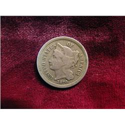 3713. 1870 3-Cent Nickel. VG.