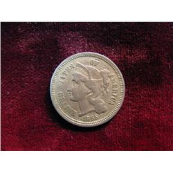 3714. 1865 3-Cent Nickel. VF.