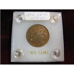 3767. 1872 US 2-Cent Piece. Brown BU.