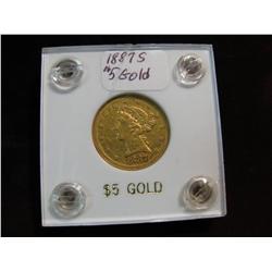 3768. 1887S US $5. Gold. VF.