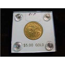 3777. 1881P US $5. Gold Liberty. EF.