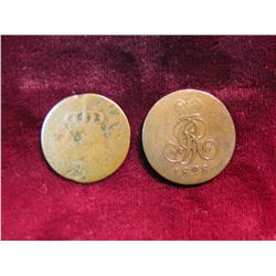 3971. 1810 & 1828 One Pfennig Copper Coins.