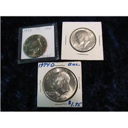 3990. (2) 1973 P Kennedy Half Dollars & 74D BU Eisenhower Dollar.