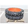 Image 1 : Firestone Pair of 9.5-32 tires on 6 bolt steel Kubota OEM rim, 100% tread, 5 1/4" pilot, 6 3/4" bolt