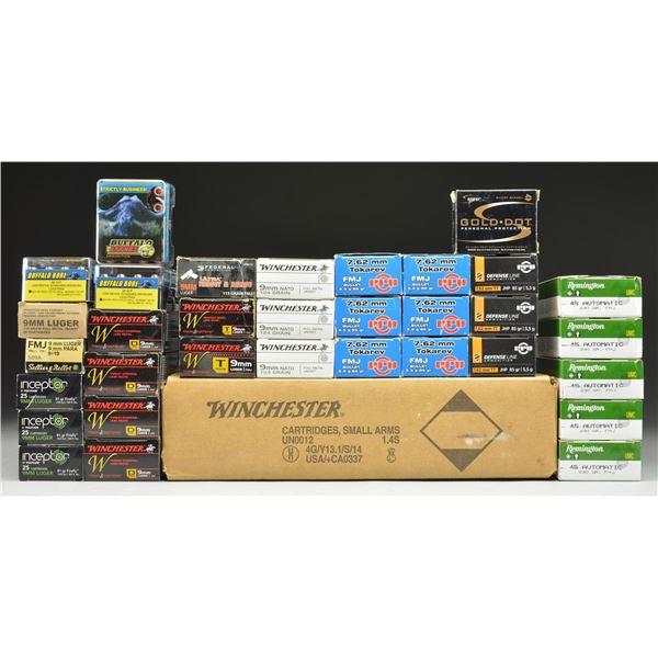 34+ BOXES OF PISTOL AMMO.