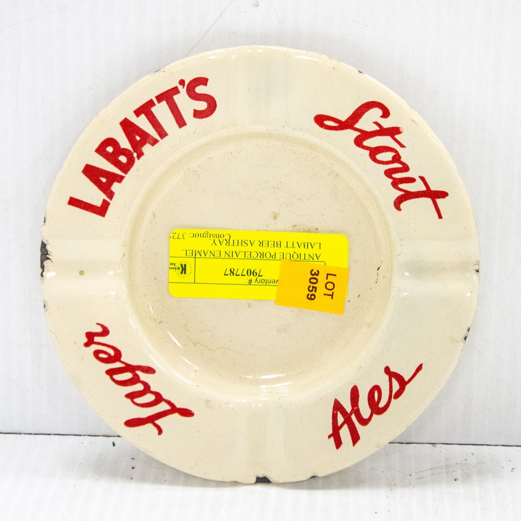 ANTIQUE PORCELAIN ENAMEL LABATT BEER ASHTRAY