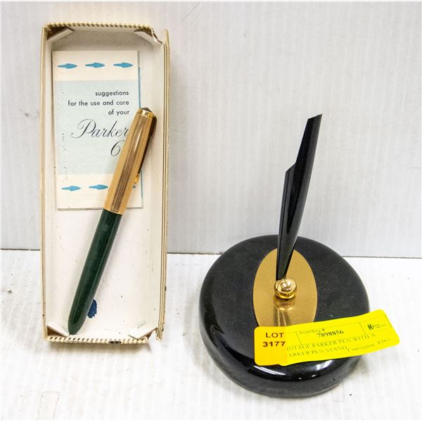 VINTAGE PARKER PEN WITH A PARKER PEN STAND