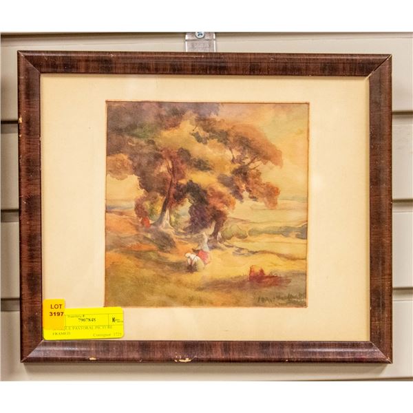 ANTIQUE PASTORAL PICTURE FRAMED