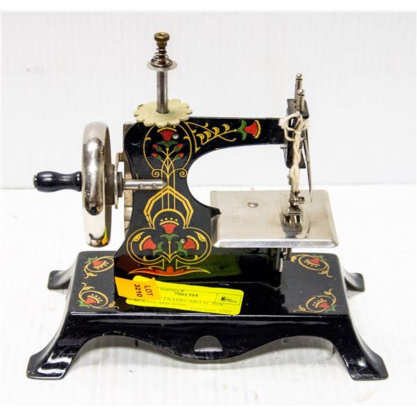 ANTIQUE ENAMEL METAL TOY SEWING MACHINE