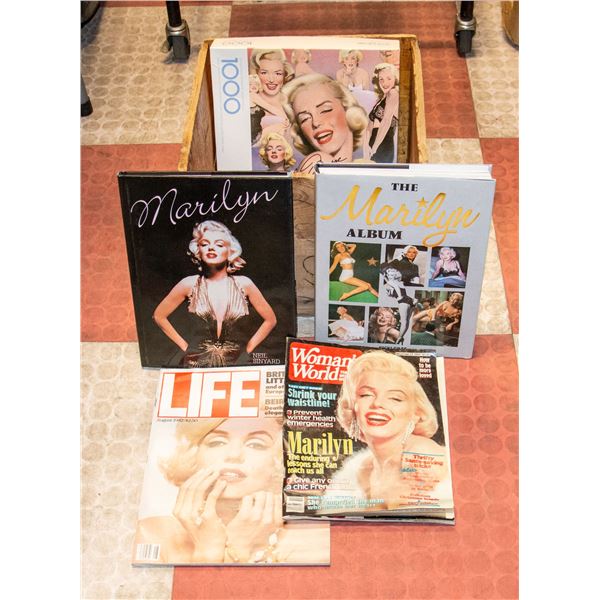 ANTIQUE CRATE W MARILYN MONROE COLLECTIBLES