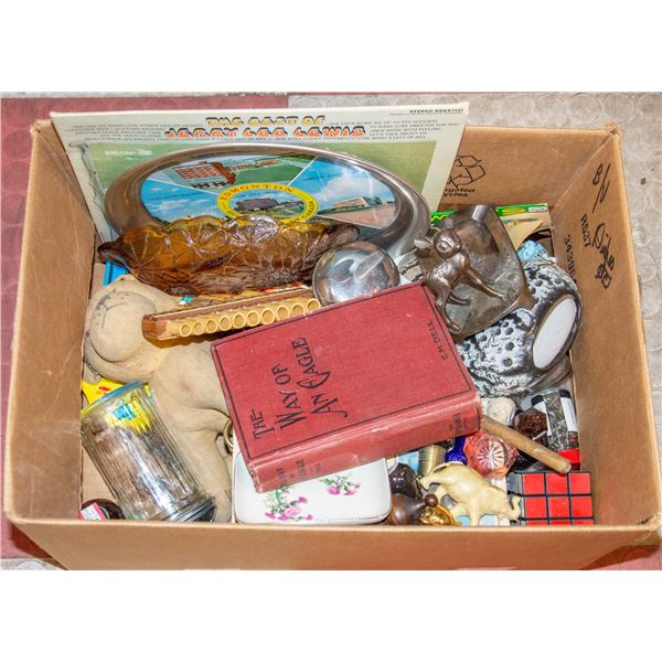 BOX OF ASSORTED ANTIQUE COLLECTIBLES