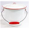 Image 1 : ANTIQUE WHITE AND RED ENAMEL POT W LID