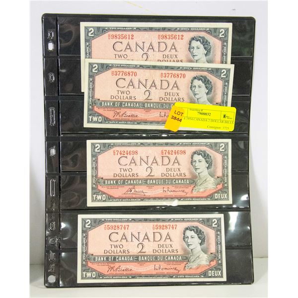 LOT OF 4 1954 CANADA 2 DOLLAR BILLS