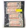 Image 1 : LOT OF 4 1954 CANADA 2 DOLLAR BILLS