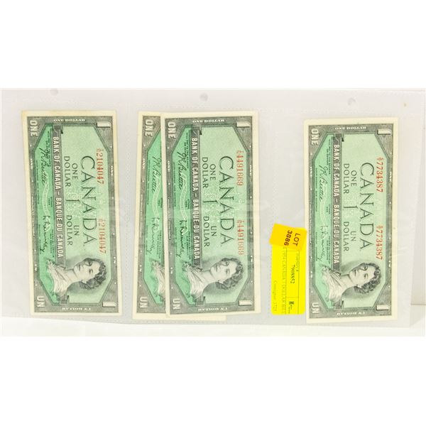 LOT OF 4 1954 CANADA 1 DOLLAR BILLS