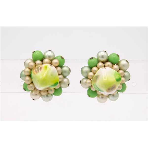 PAIR OF ANTIQUE GREEN CLIP EARRINGS
