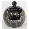 Image 1 : BLACK METALLIC GLAZED POT W LID VINTAGE