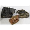 LOT OF THREE ANTIQUE BASEBALL GLOVES