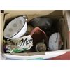 Image 1 : BOX OF VINTAGE ENAMELWARE AND MORE
