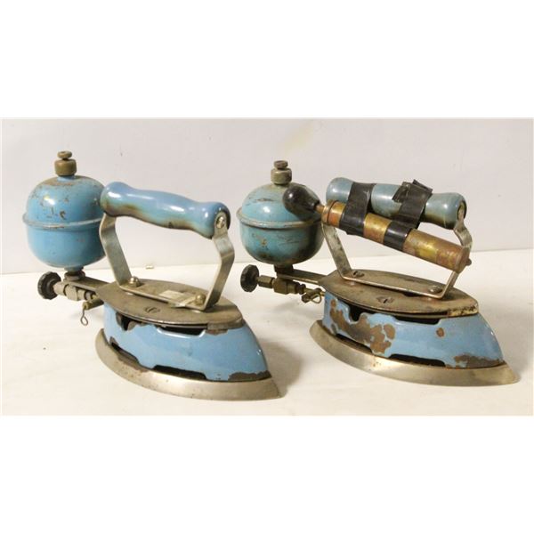 PAIR OF ANTIQUE ENAMEL COLEMAN STEAM IRONS