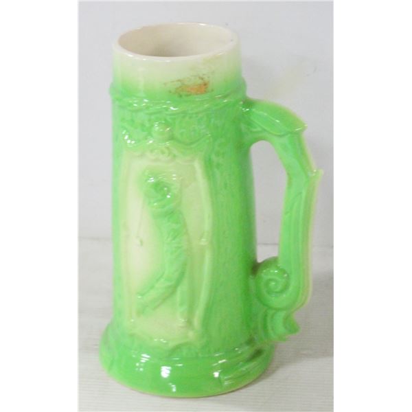 ANTIQUE GREEN CERAMIC GOLF STEIN