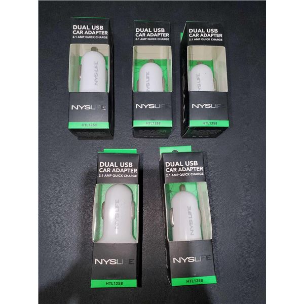 Nysu Dual USB Car Adapter 2.1 Amp Quick Charge (5ct)