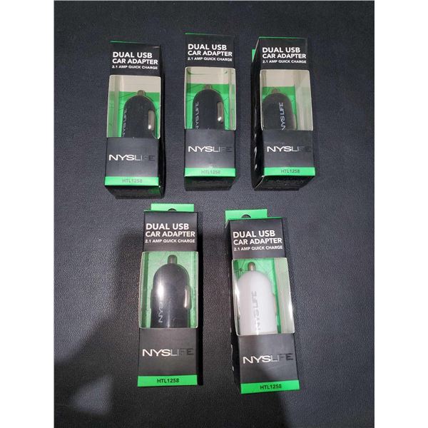 Nysu Dual USB Car Adapter 2.1 Amp Quick Charge (5ct)