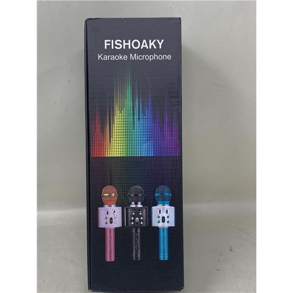 NEW Fishoaky Karaoke Bluetooth Portable Mic Player Speaker w/LED & Music Singing voice recording BLU