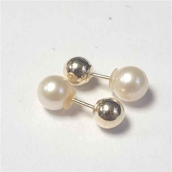 10K Yellow Gold Fresh Water Pearl 2In1 Earrings (~Size )(Ring is resizable for $40) (~length inches)