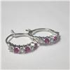 Image 2 : Silver Created Ruby Hoop Earrings (~Size )(Ring is resizable for $40) (~length inches), Suggested Re