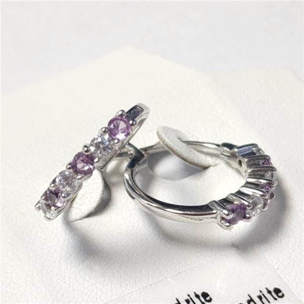 Silver Created Alexandrite Hoop Earrings (~Size )(Ring is resizable for $40) (~length inches), Sugge