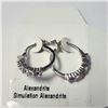 Image 3 : Silver Created Alexandrite Hoop Earrings (~Size )(Ring is resizable for $40) (~length inches), Sugge