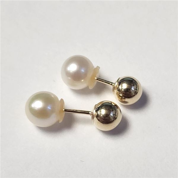 10K Yellow Gold Fresh Water Pearl 2In1 Earrings (~Size )(Ring is resizable for $40) (~length inches)