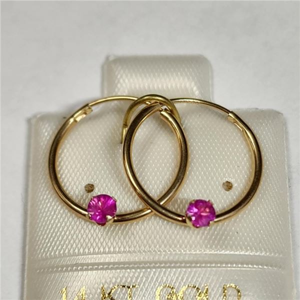 14K Yellow Gold Ruby Hoop(0.18ct) Earrings, Made in Canada, Suggested Retail Value $300