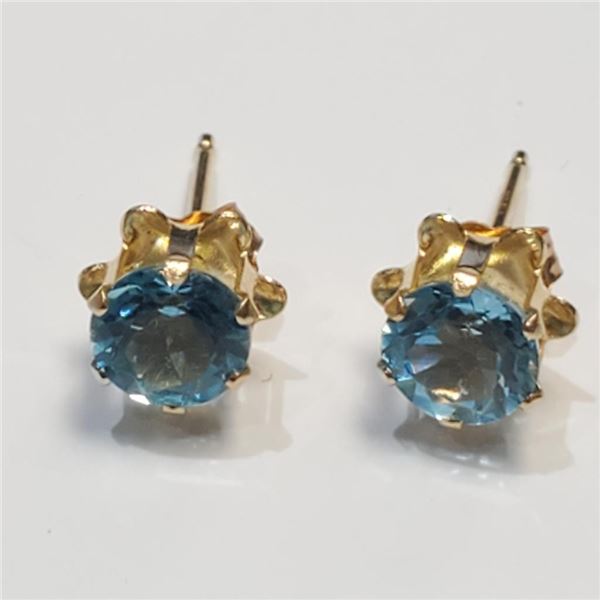 14K Yellow Gold Blue Topaz Earrings, Suggested Retail Value $240