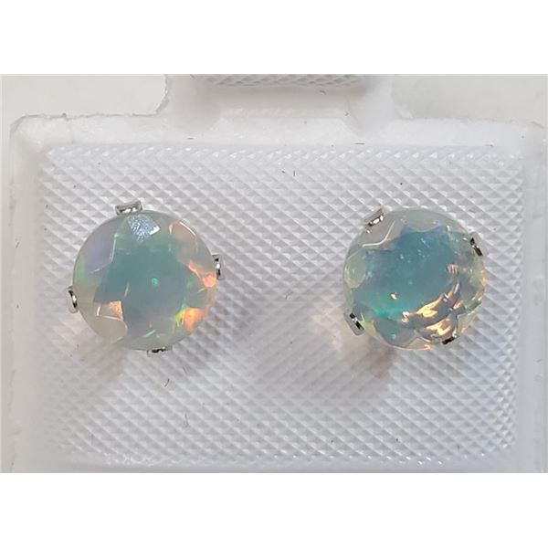 10K White Gold Opal (Round 6X6Mm)(1ct) Earrings, Made in Canada, Suggested Retail Value $400
