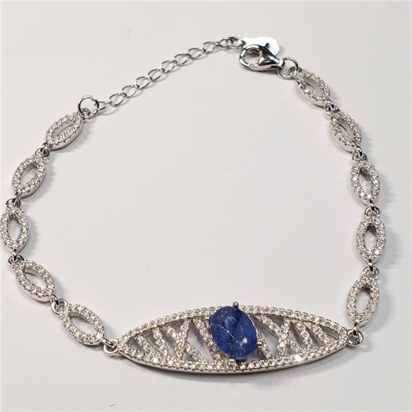 Silver Sapphire(1.6ct) Bracelet (~Size 0) (~length 8 inches) (~weight 8.29g), Suggested Retail Value