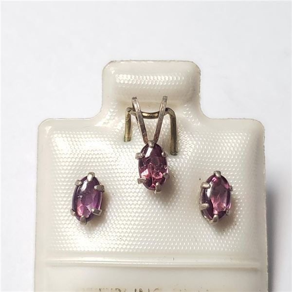 Silver Garnet Earring And Pendant Set, Suggested Retail Value $160