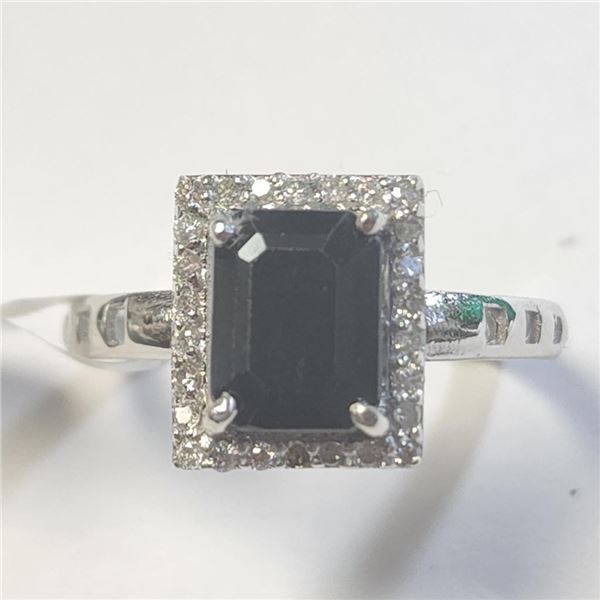 14K White Gold Sapphire(1.8ct) Diamond(0.22ct) Ring (~Size 6.25)(Ring is resizable for $40) (~length