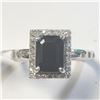 Image 1 : 14K White Gold Sapphire(1.8ct) Diamond(0.22ct) Ring (~Size 6.25)(Ring is resizable for $40) (~length