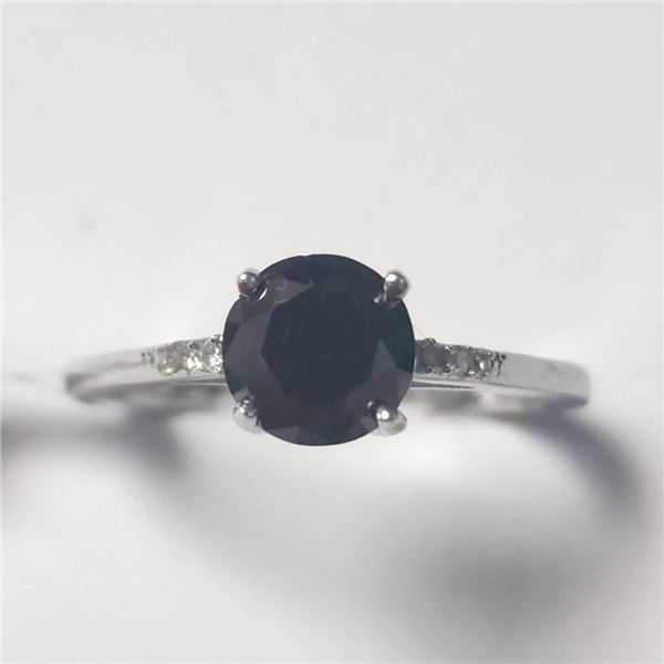 14K White Gold Black Diamond(1.4ct) Diamond(0.05ct) Ring (~Size 7)(Ring is resizable for $40) (~leng