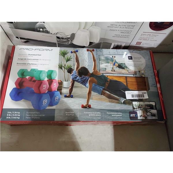 Pro Form Neoprene Dumbbell 6 pce Set 3,5,8 lbs