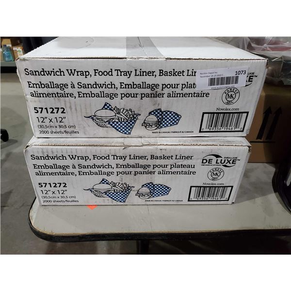Sandwich Wrap food tray liners lot of 2 x 2000