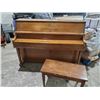 Image 1 : 1961 Yamaha Walnut Miniature Upright Studio Piano ww/ storage bench. Piano has some wear but still p