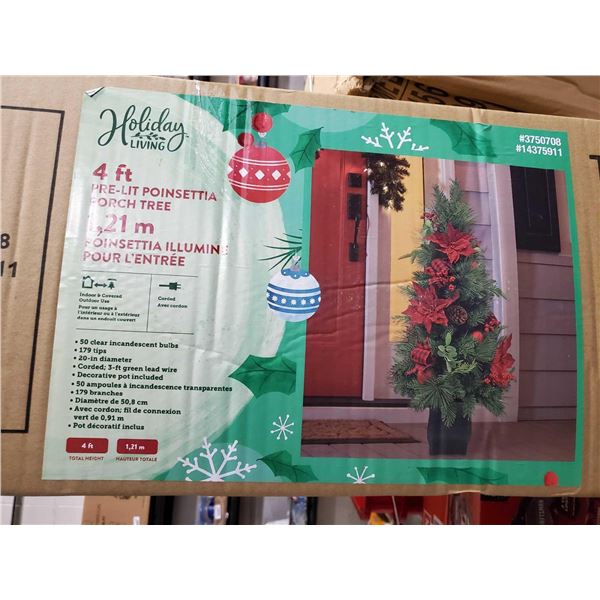 NEW Holiday Living 4ft Pre-lit Poinsettia Porch Tree