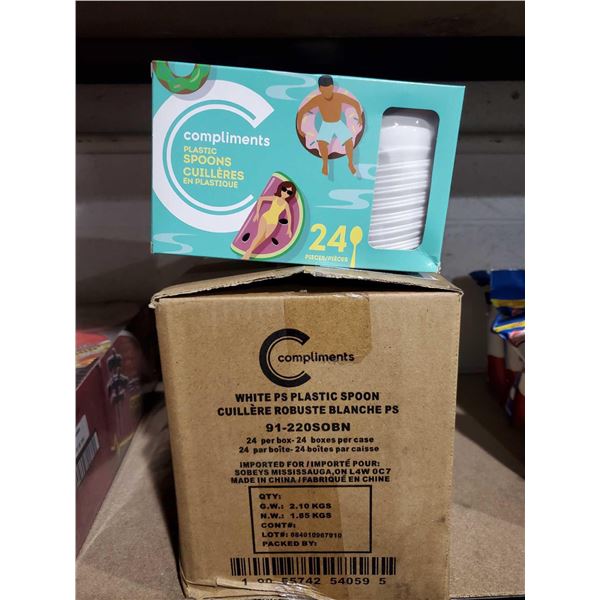 Compliments plastic spoons case lot 24 x 24