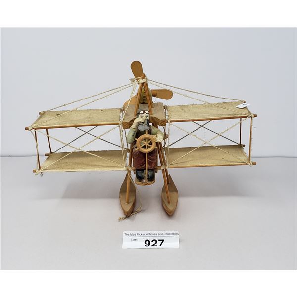Carved Wooden Biplane With Pilot